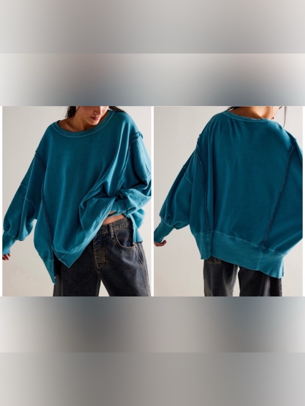 NWT Free People We The Free Camden Sweatshirt deep teal turquoise small, medium - Picture 3 of 10